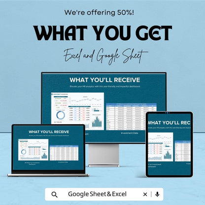 HR Return on Investment Dashboard - Excel and Google Sheet - Track HR Performance & Investment Efficiency - Employee Data Analytics Template
