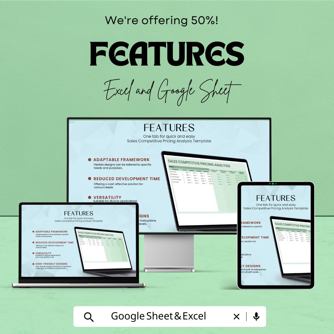 Sales Competitive Pricing Analysis Template | Excel & Google Sheets | Business Pricing Comparison Spreadsheet | Market Analysis Tool