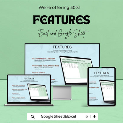 Sales Competitive Pricing Analysis Template | Excel & Google Sheets | Business Pricing Comparison Spreadsheet | Market Analysis Tool