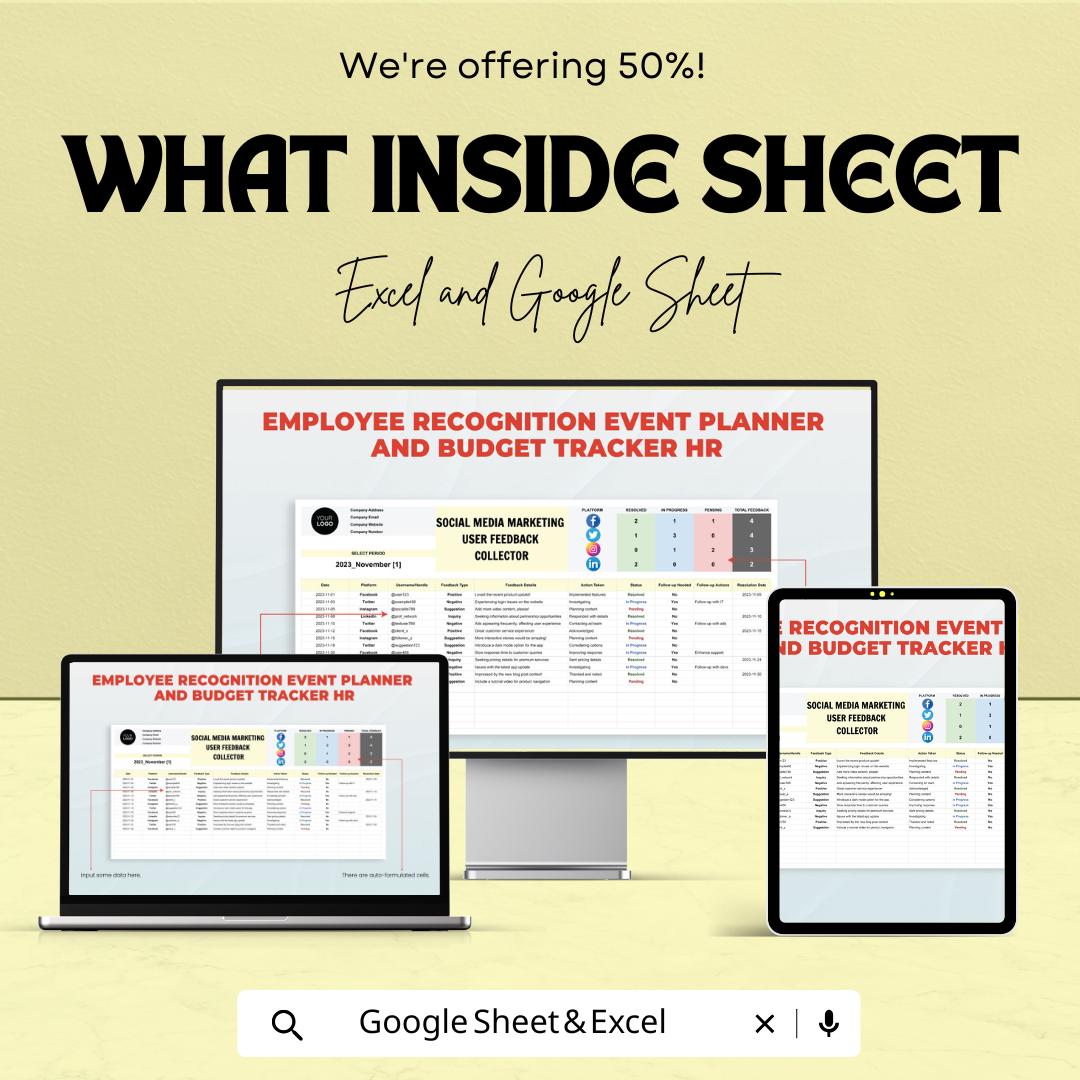 Social Media User Feedback Collector Template | Feedback Tracker | Social Media Response Log | Marketing Feedback Manager