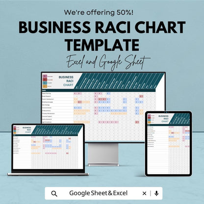 Business RACI Chart Template | Project Responsibility Matrix | Team Roles and Task Assignment Tracker | Excel and Google Sheets Template