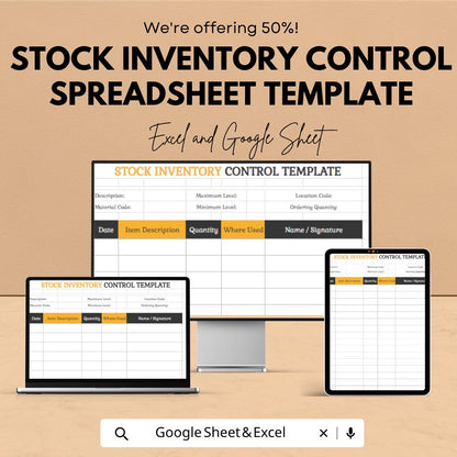 Stock Inventory Control Spreadsheet Template | Inventory Management Tracker | Stock Control Log | Warehouse Inventory Sheet