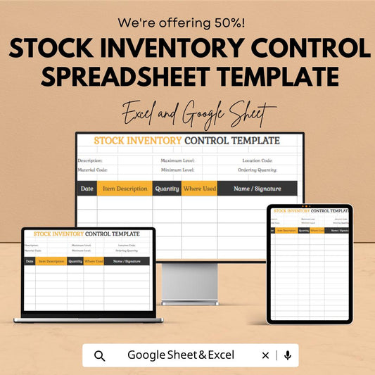 Stock Inventory Control Spreadsheet Template | Inventory Management Tracker | Stock Control Log | Warehouse Inventory Sheet