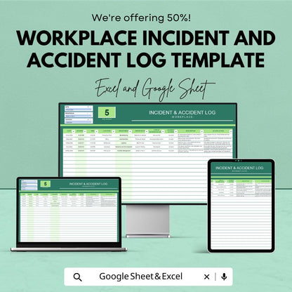 Workplace Incident and Accident Log Template | Safety Incident Report Tracker | Injury & Near Miss Log | Excel and Google Sheets