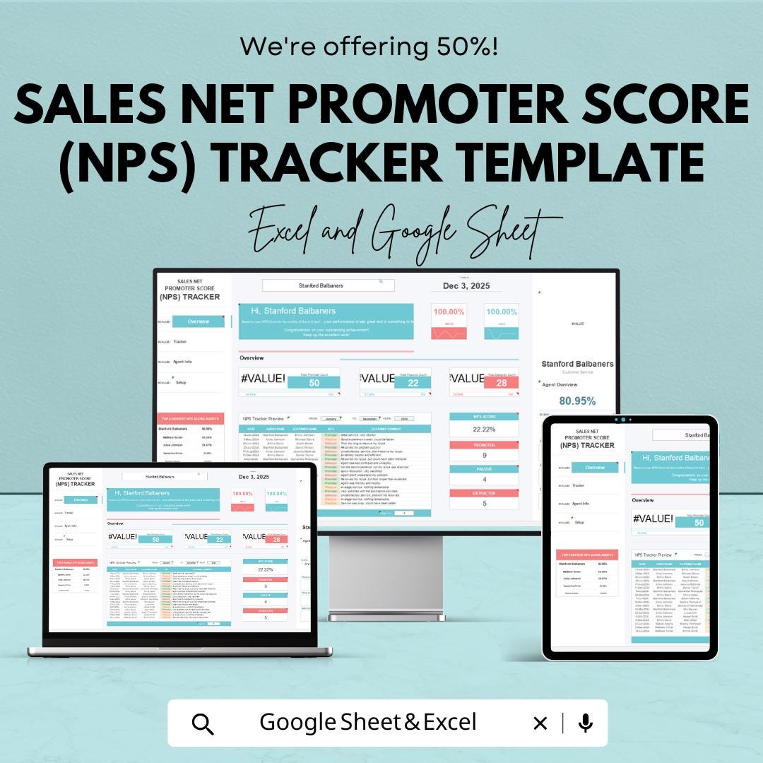 Sales Net Promoter Score Tracker Template | NPS Tracker Spreadsheet | Customer Satisfaction Tracker | Excel and Google Sheet NPS Template |