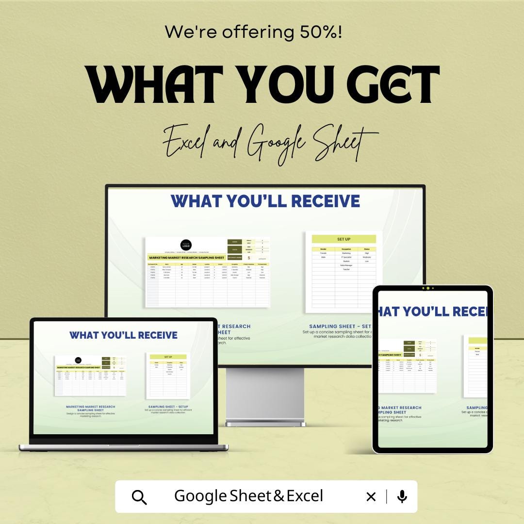 Marketing Market Research Sampling Sheet Template | Data Collection Template | Market Research Tracker | Participant Sampling Form