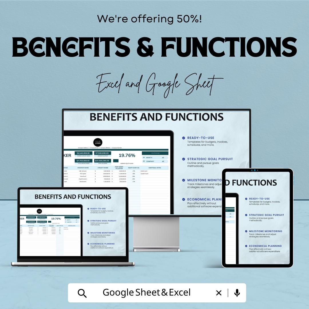 Startup Funding Tracker Template | Investor & Capital Tracking Spreadsheet | Excel and Google Sheets | Startup Finance Tracker