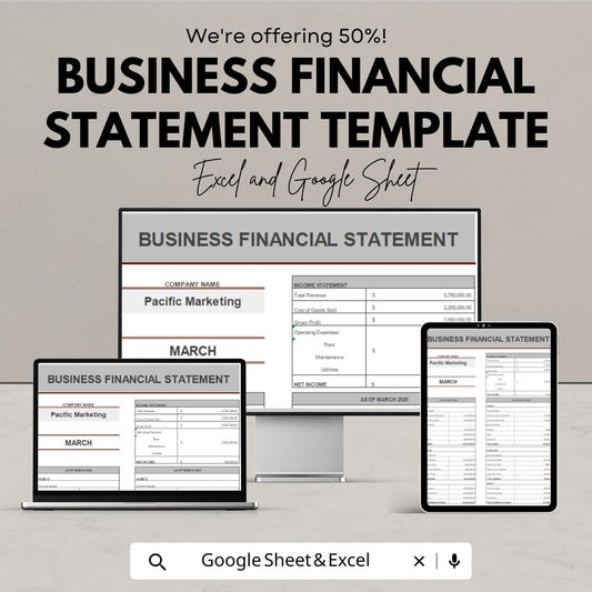 Business Financial Statement Template | Income Statement Balance Sheet Template | Small Business Finance Spreadsheet