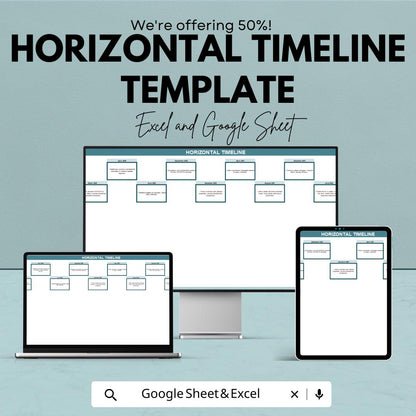 Horizontal Timeline Template for Excel & Google Sheets | Project Planning Timeline Tracker | Editable Visual Roadmap Sheet