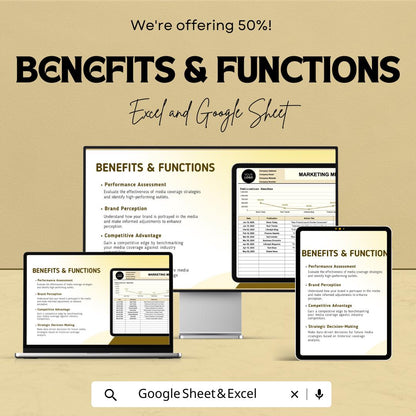 Marketing Media Coverage Analysis Template | PR Media Tracking Spreadsheet | Excel and Google Sheets | Brand Coverage & Sentiment Tracker