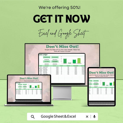 Debt Ledger Template | Debt Tracker | Loan Tracking Spreadsheet | Financial Planner | Debt Management Tool | Payment Tracker