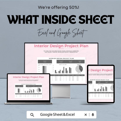 Interior Design Project Plan Sheet - Excel & Google Sheet Template for Budget, Timeline, and Resource Management - Home Design Planning Tool