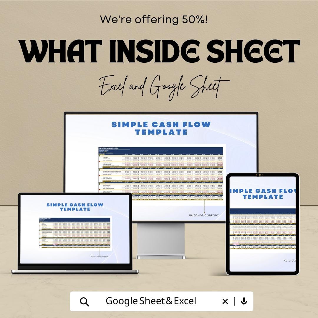 Simple Cash Flow Template Excel & Google Sheets, Monthly Cash Flow Tracker, Small Business Budget Spreadsheet, Income Expense Tracker