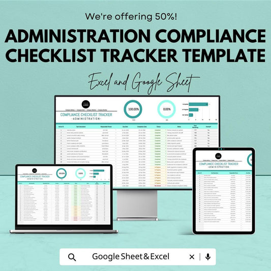Administration Compliance Checklist Tracker Template  | Compliance Audit Tracker | Regulatory Checklist | Business Compliance Dashboard