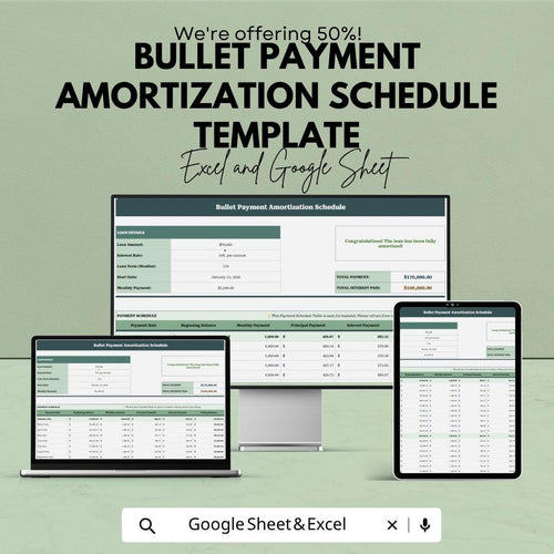 Bullet Loan Amortization Schedule | Loan Payment Calculator | Interest Tracker | Loan Repayment Planner