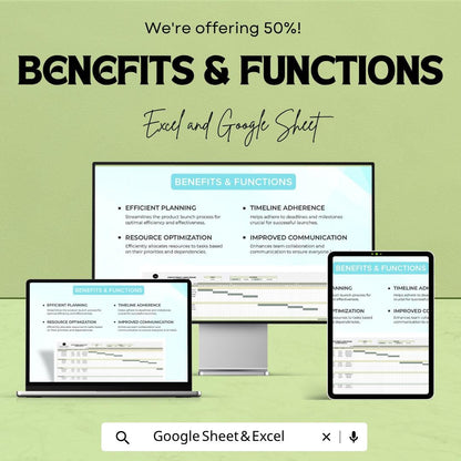 Startup Product Launch Timeline Planner Template | Product Launch Tracker | Marketing Campaign Schedule | Excel & Google Sheets