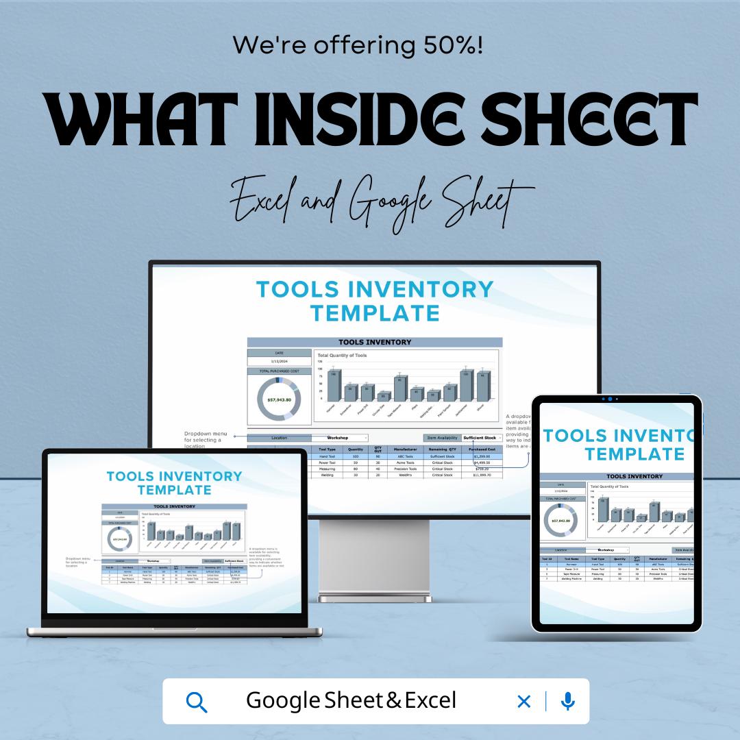 Tools Inventory Sheet | Excel & Google Sheet | Tool Tracking Spreadsheet | Efficient Tools Management Template | Tools Inventory Tracker