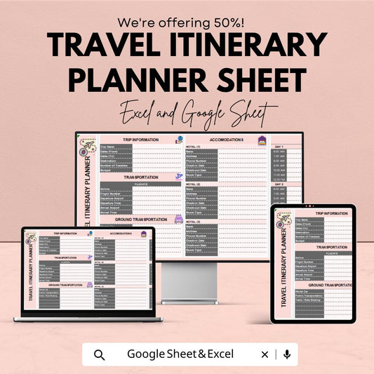 Travel Itinerary Planner Sheet | Trip Planner Template | Google Sheets & Excel | Vacation Planning Organizer | Editable Travel Schedule