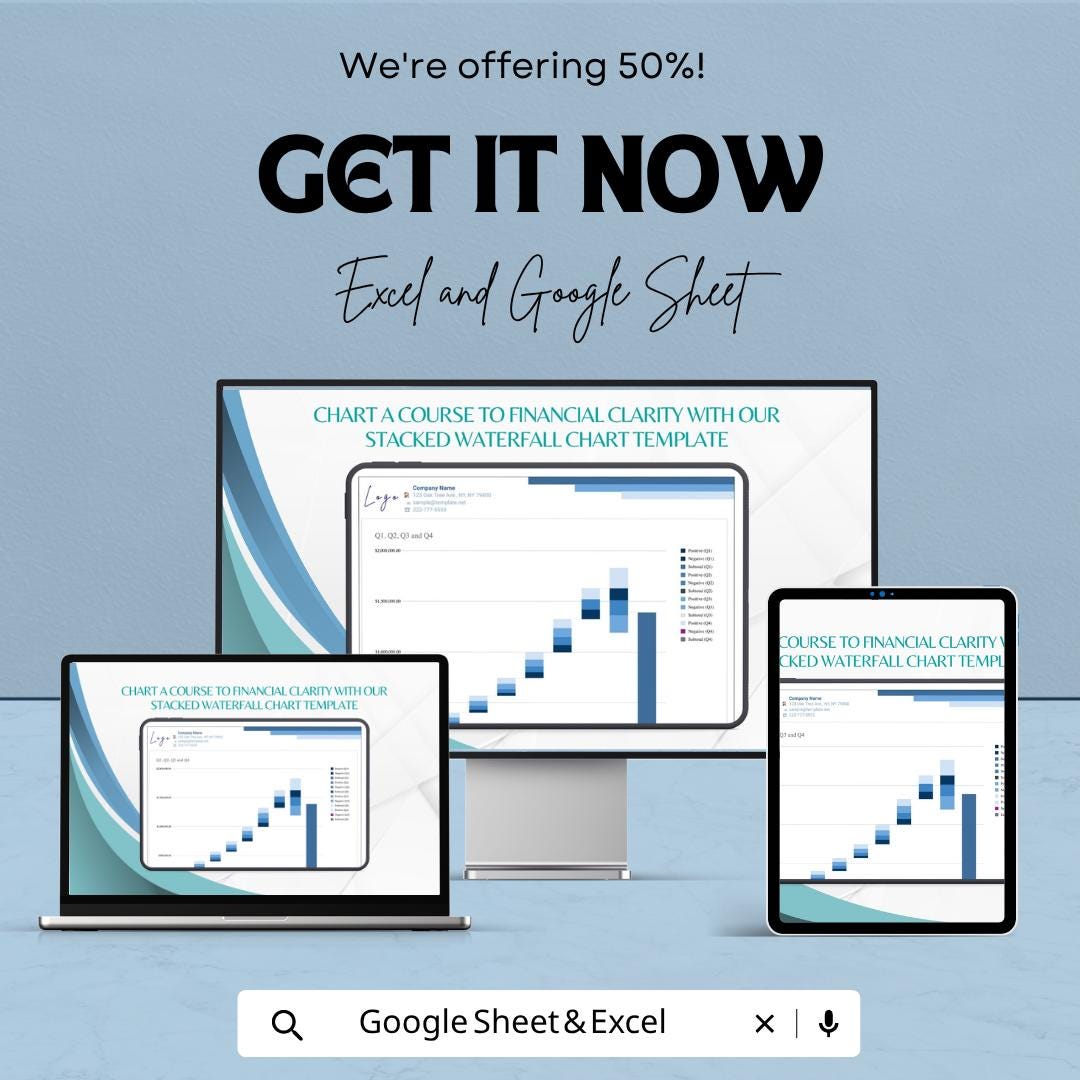 Stacked Waterfall Chart Template | Financial Analysis Spreadsheet | Dynamic Business Dashboard | Excel & Google Sheets
