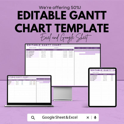 Editable Gantt Chart Template | Project Timeline Planner | Task Management Spreadsheet | Project Scheduling Template