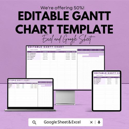 Editable Gantt Chart Template | Project Timeline Planner | Task Management Spreadsheet | Project Scheduling Template