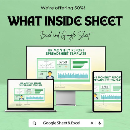 HR Monthly Report Spreadsheet Template | HR Dashboard for Excel and Google Sheets | Employee Tracking, Recruitment & HR Analytics