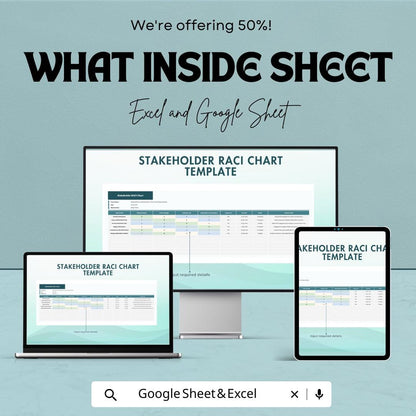 Stakeholder RACI Chart Excel and Google Sheets Template - Project Management Tool for Roles & Responsibilities - Customizable RACI Matrix