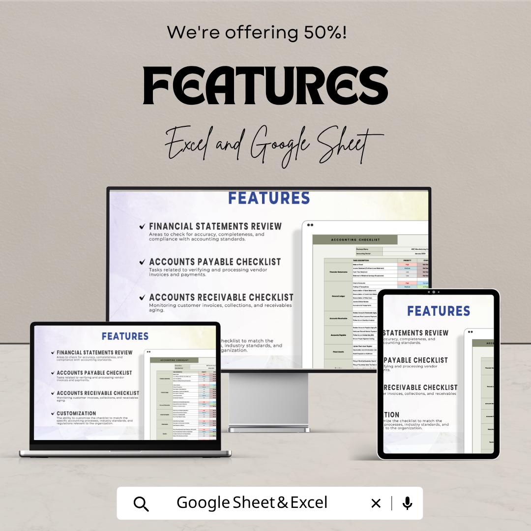 Accounting Checklist Template | Financial Tasks Tracker | Monthly Accounting Checklist | Business Finance Template