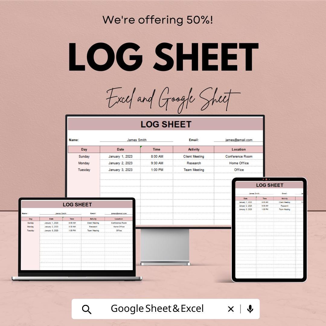 Log Sheet Template – Excel and Google Sheets – Activity Tracking, Date & Time Stamps – Customizable for Daily Use – Ready-to-Use Log Shee