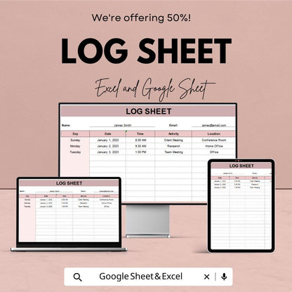 Log Sheet Template – Excel and Google Sheets – Activity Tracking, Date & Time Stamps – Customizable for Daily Use – Ready-to-Use Log Shee