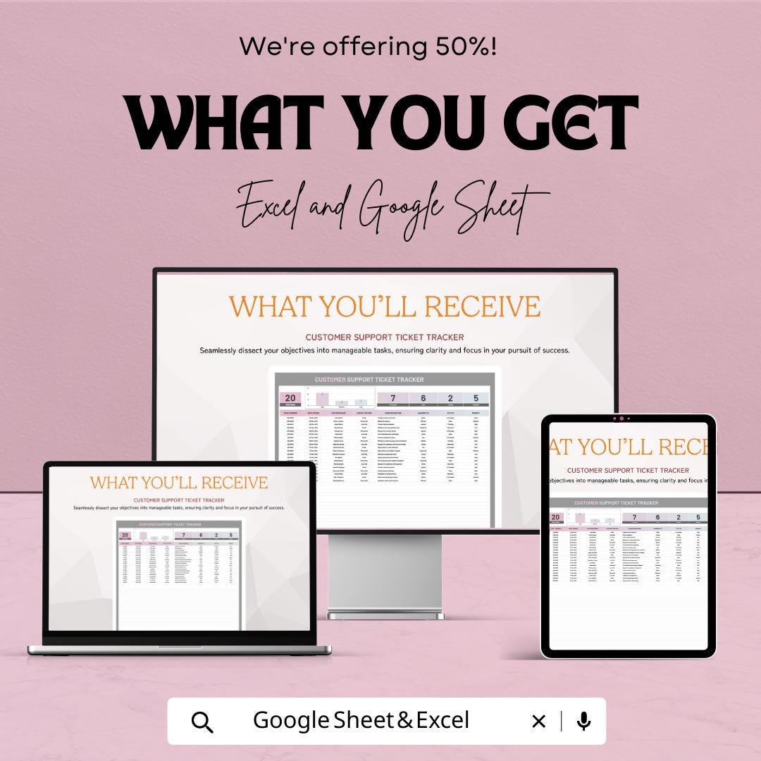 Customer Support Ticket Tracker Template | Help Desk Ticket System Spreadsheet | Customer Service Tracker | Support Ticket Log