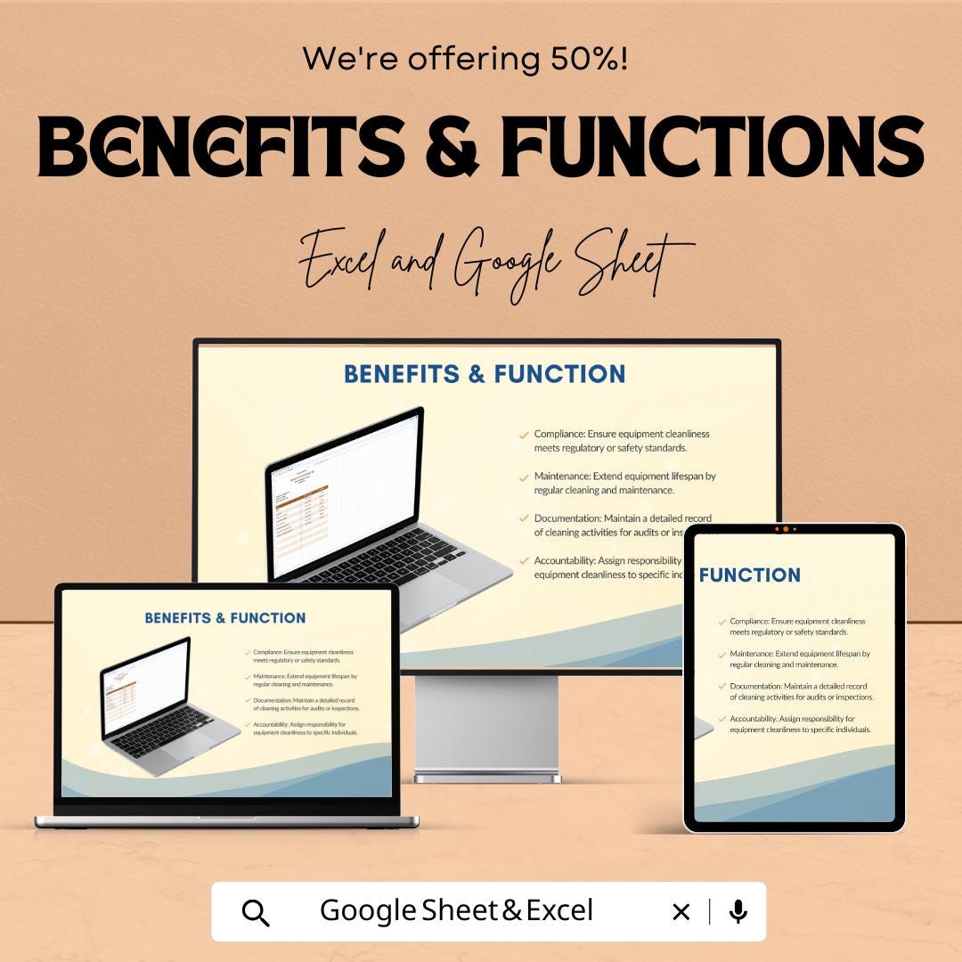 Equipment Cleaning Log Template | Google Sheets & Excel | Cleaning Schedule | Maintenance Tracker | Digital Logbook