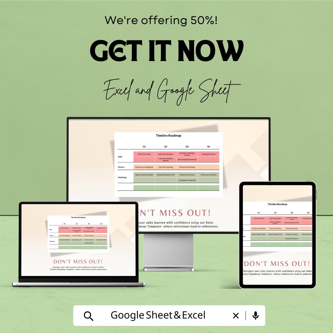 Sample Timeline Roadmap Sheet | Sales Planning Template | Quarterly Sales Strategy | Customizable Excel & Google Sheet | Instant Download
