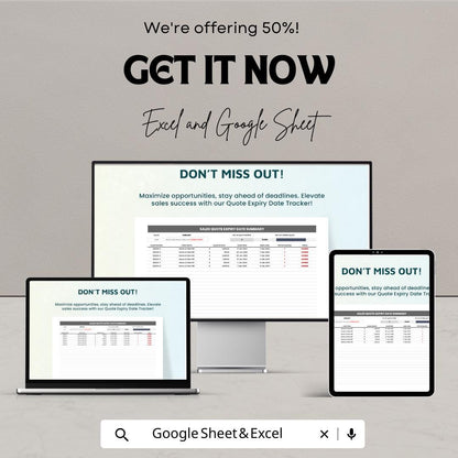 Sales Quote Expiry Date Tracker Template | Excel & Google Sheet | Quote Expiration Tracker | Sales Management Sheet | Quote Monitoring Tool