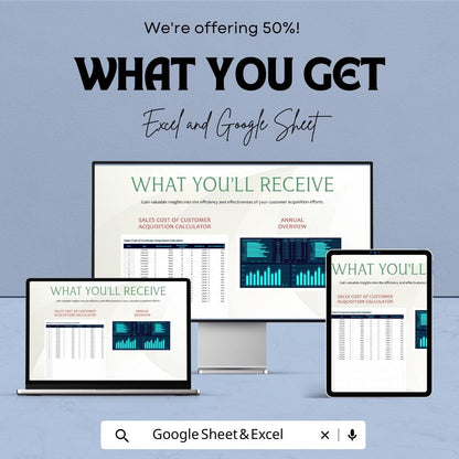 Sales Cost of Customer Acquisition Calculator Template | Marketing Cost Tracker | Customer Acquisition Analysis Spreadsheet