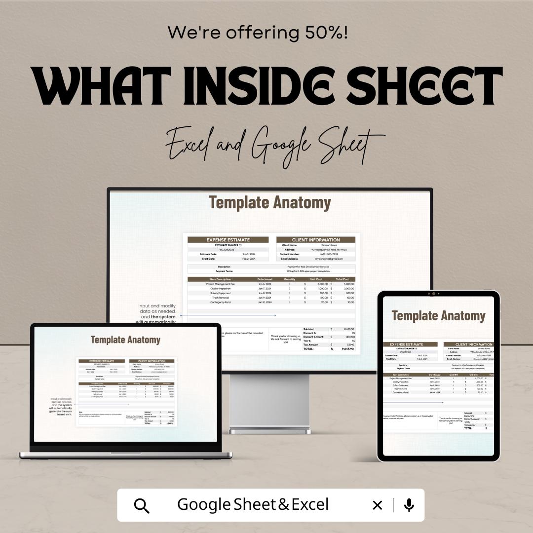 Expense Estimate Template | Excel & Google Sheet | Cost Breakdown | Budget Planning | Project Expense Tracker | Estimate Sheet for Business