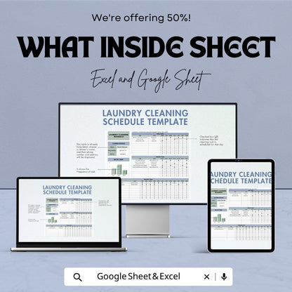 Laundry Cleaning Schedule Template | Cleaning Checklist Spreadsheet | Housekeeping Planner | Laundry Tracker