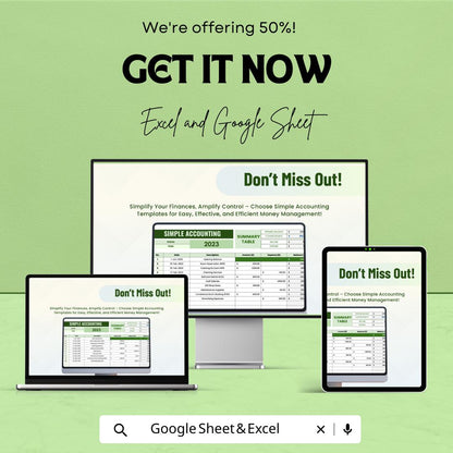 Simple Accounting Sheet | Income & Expense Tracker | Google Sheets and Excel Template | Personal Finance Log | Printable Budget Spreadsheet