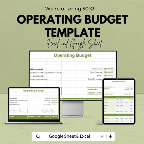 Operating Budget Template | Business Operating Budget Spreadsheet | Excel and Google Sheets Budget Planner | Expense & Income Tracker