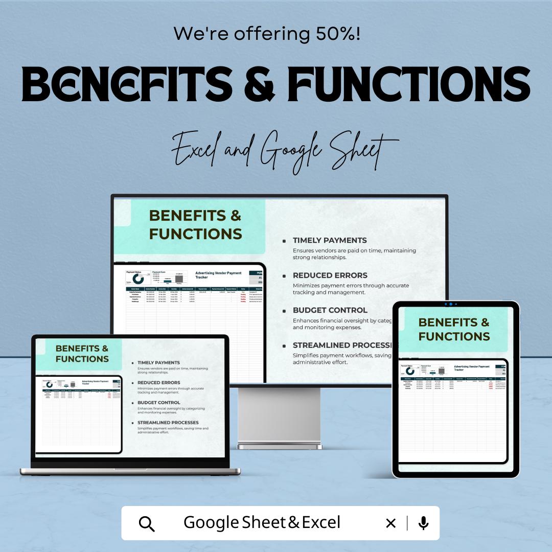Advertising Vendor Payment Tracker Template, Marketing Expense Spreadsheet, Invoice & Payment Log, ROI Budget Tracker