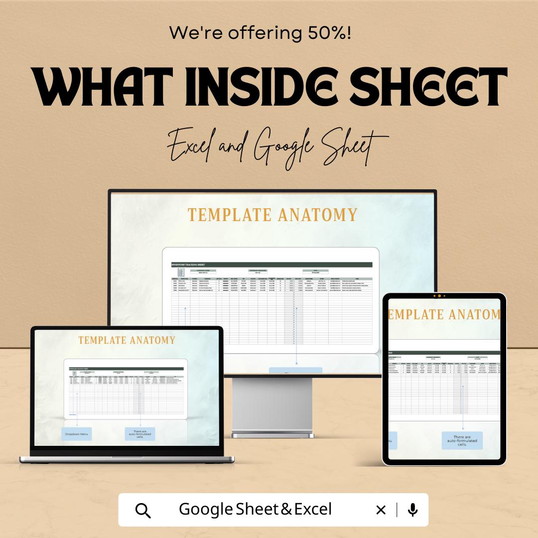 Inventory Tracking Sheet Template Excel, Stock Tracker Spreadsheet, Product Inventory Log, Warehouse Management Sheet