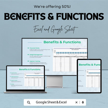 Monthly Calculator Template | Monthly Income Expense Tracker | Financial Dashboard Spreadsheet