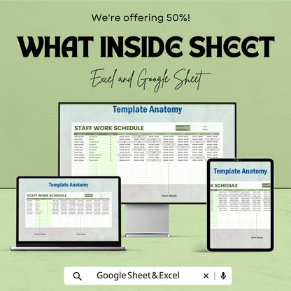 Staff Work Schedule Template | Employee Shift Planner | Staff Roster Spreadsheet | Work Schedule Planner | Weekly Staff Schedule