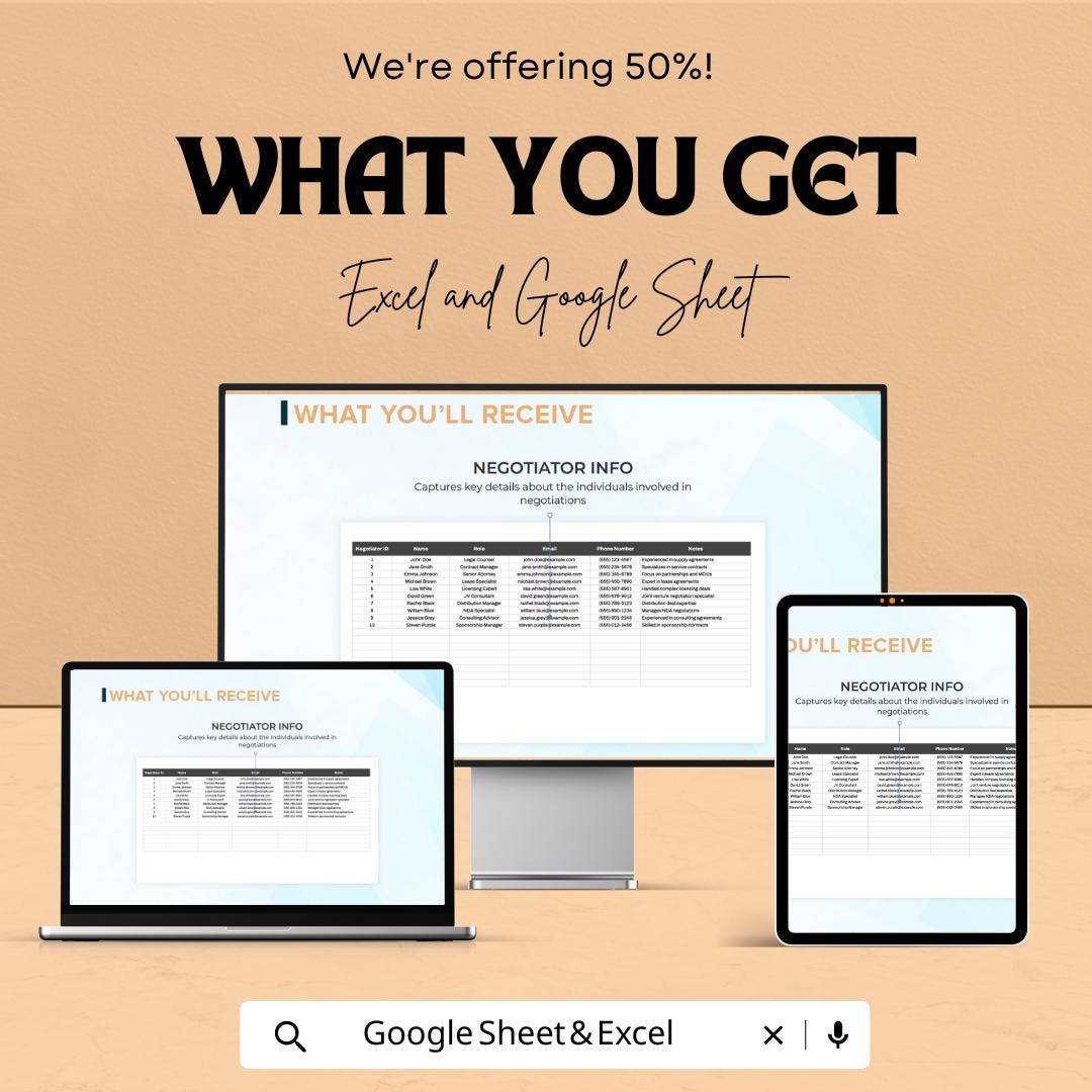 Legal Contract Negotiation Outcome Tracker Template | Excel & Google Sheets | Contract Management Spreadsheet | Lawyer Negotiation Tracker