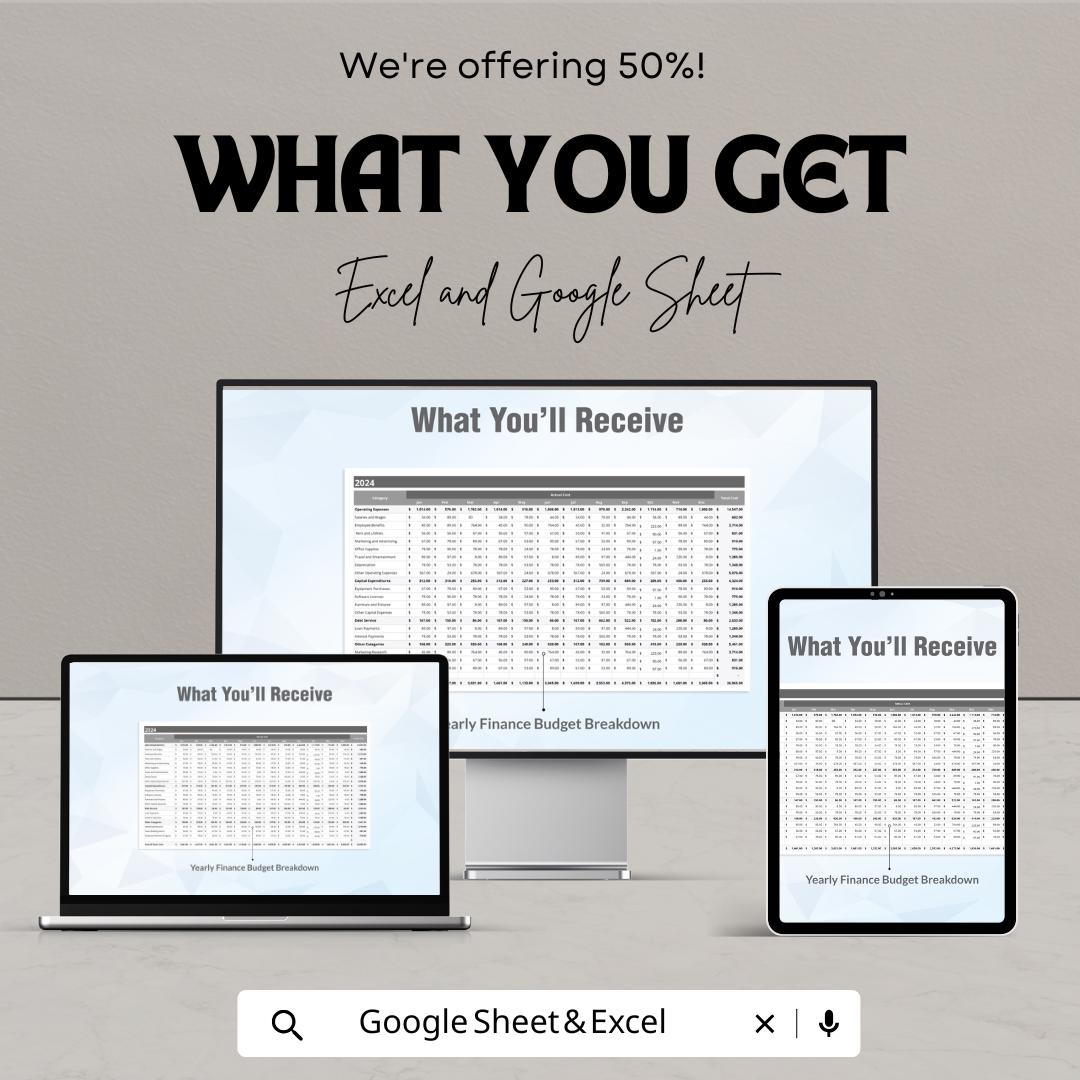 Finance Budget Breakdown Analysis Template | Budget Planner Spreadsheet | Monthly & Yearly Expense Tracker