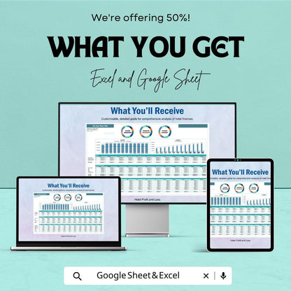 Hotel Profit and Loss Sheet | Excel and Google Sheets Template | Revenue & Expense Tracker | Financial Performance Analysis |