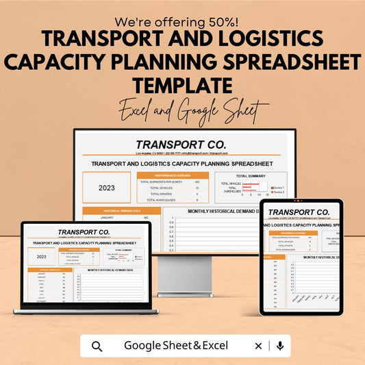 Transport and Logistics Capacity Planning Spreadsheet Template | Excel & Google Sheets | Demand Forecasting Dashboard
