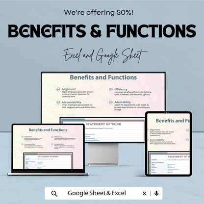 Employee Statement of Work Template, SOW Template Excel, Project Scope Document, Employee Management Sheet