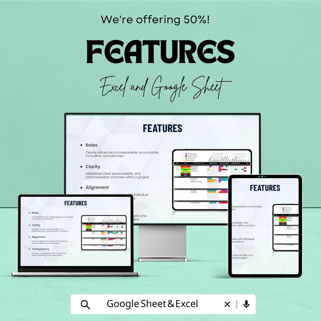RACI Matrix Sheet | Excel and Google Sheets Template | Project Management, Role Clarity & Team Accountability | Instant Download