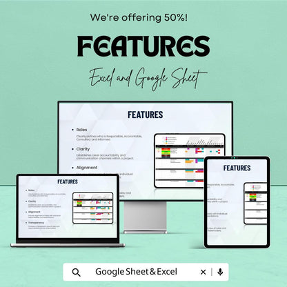 RACI Matrix Sheet | Excel and Google Sheets Template | Project Management, Role Clarity & Team Accountability | Instant Download